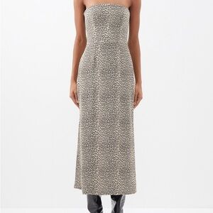 Leopard-Print Bandeau-Neck Crepe Midi Dress